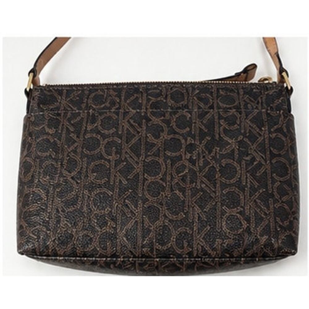 Calvin Klein Brown Monogram Crossbody Bag Zip Top Multi Pocket - Picture 2 of 10